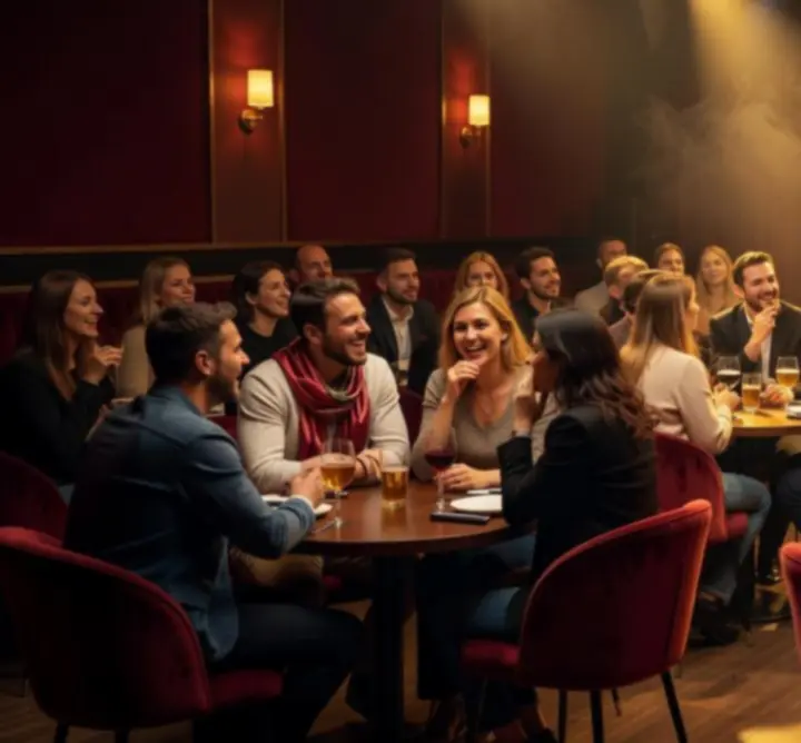 Hangulatos stand-up klubest Budapesten, nevető közönséggel