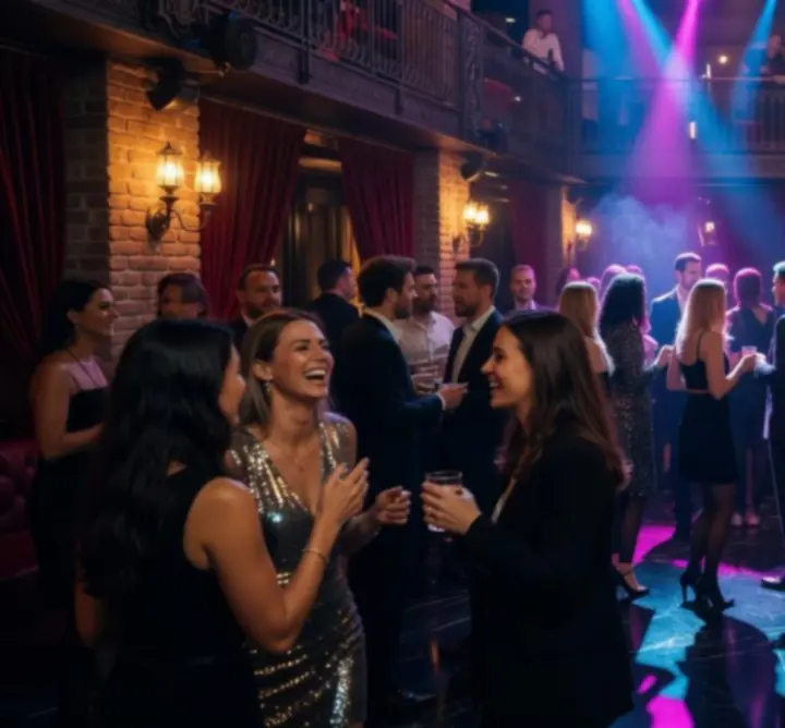 Energikus tömeg egy budapesti élő eseményen, fényekkel és nightlife hangulattal